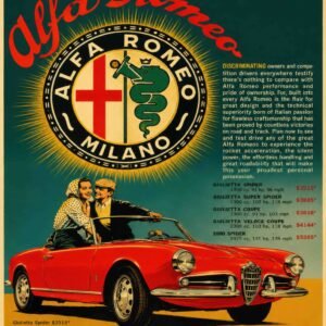 Alfa Romeo Giulietta Spider Poster Vintage Italian Sports Car Wall Art