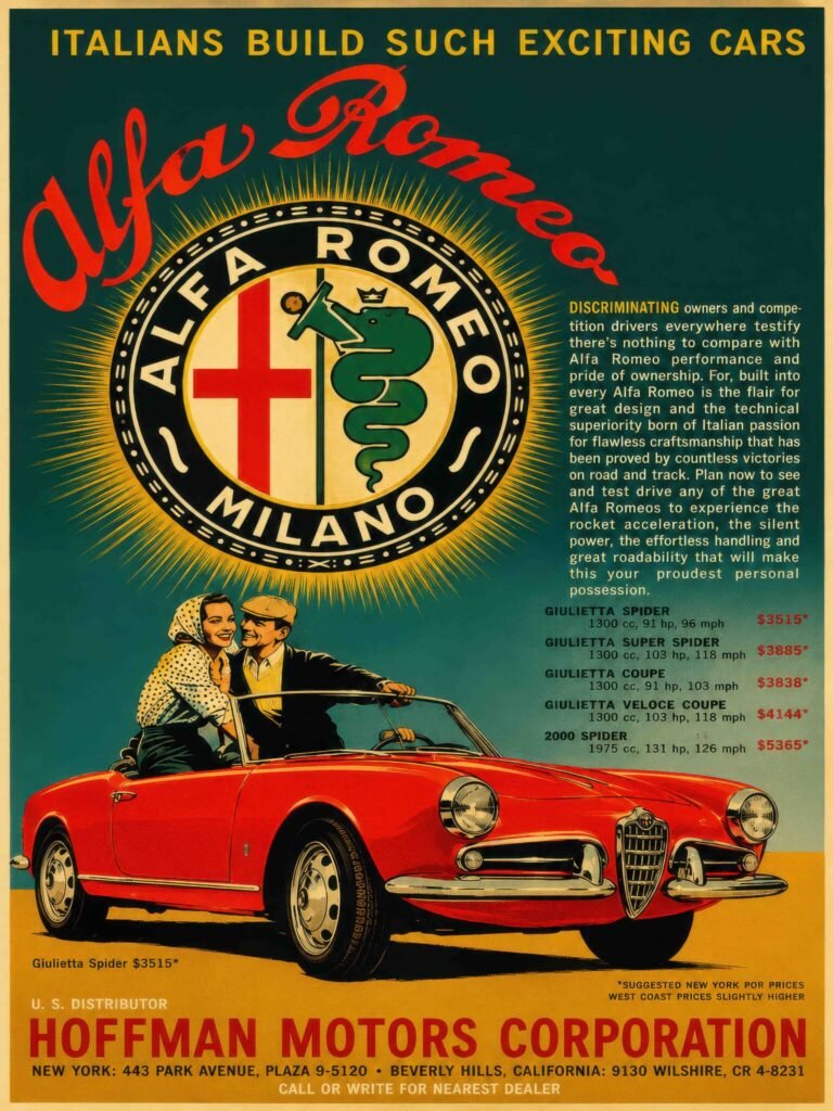 Alfa Romeo Giulietta Spider Poster Vintage Italian Sports Car Wall