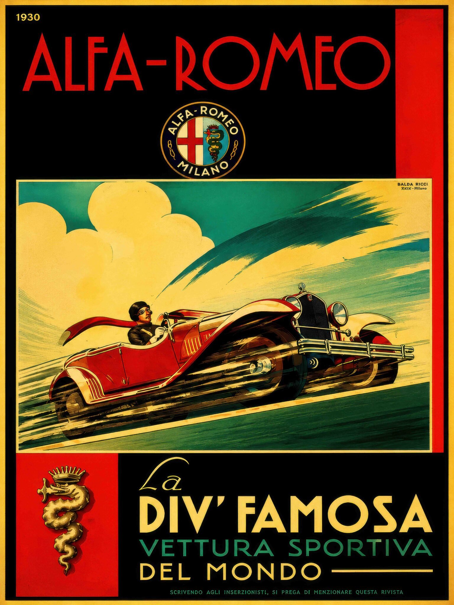 Classic Alfa Romeo Milano Poster Vintage Racing Car Artwork