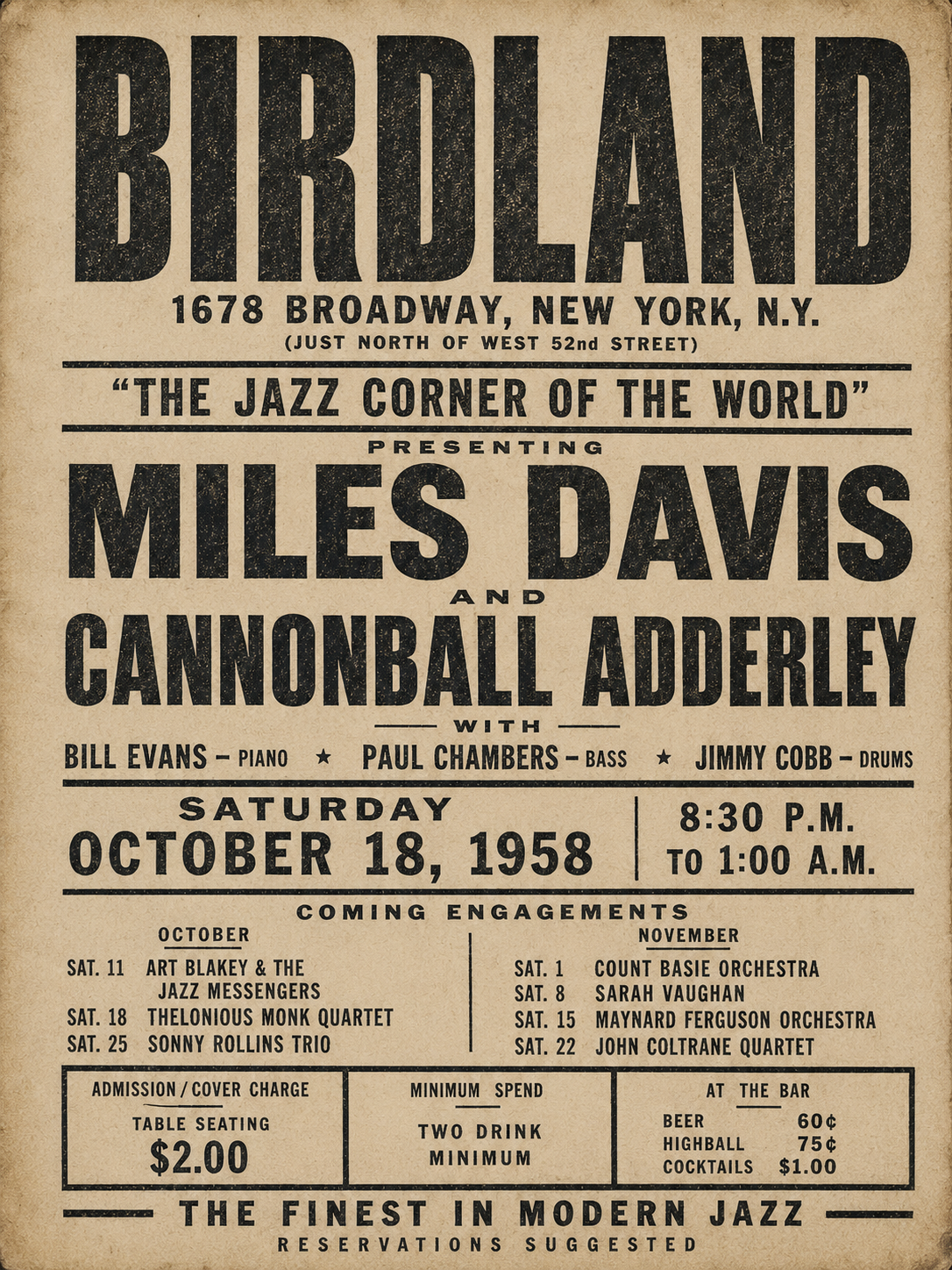 Vintage Pep's Music Lounge Philadelphia jazz concert poster featuring John Coltrane, Jimmy Smith and Lee Morgan.