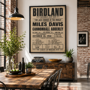 Alternative view of Vintage Birdland Jazz Poster Miles Davis, Bill Evans & Cannonball Adderley