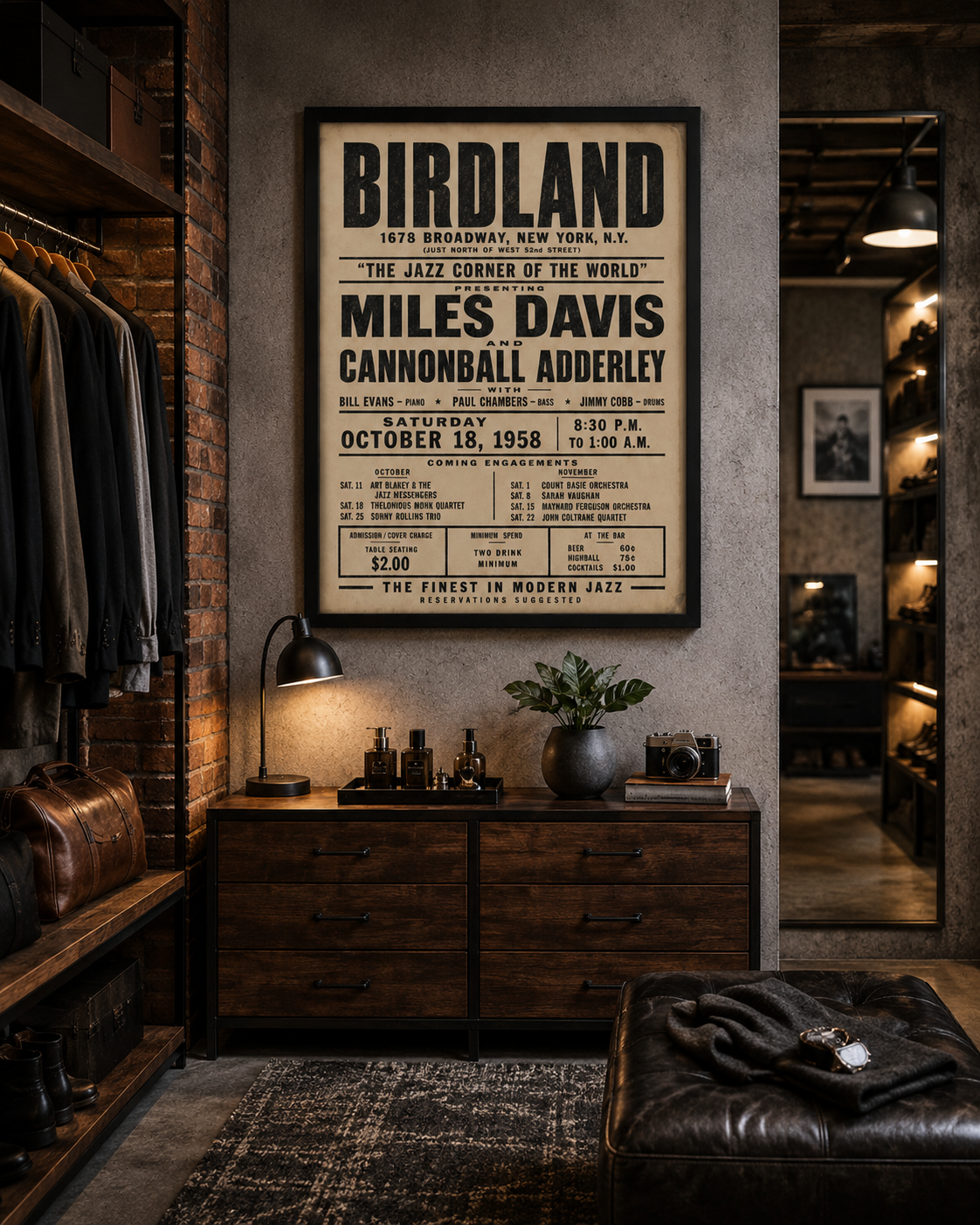 Celebrate one of the greatest eras in jazz history with this beautifully restored Birdland Jazz Club concert poster featuring Miles Davis and Cannonball Adderley live in New York during the legendary 1958 season. Featuring iconic period typography and a lineup that includes Bill Evans, Paul Chambers, and Jimmy Cobb, this vintage-inspired print captures the spirit of the club known as "The Jazz Corner of the World." Perfect for music rooms, home bars, listening rooms, offices, record collections, and man caves, this museum-quality reproduction is printed with rich vintage tones while preserving the authentic look of the original. An ideal gift for jazz musicians, vinyl collectors, Miles Davis fans, and lovers of classic New York music history.