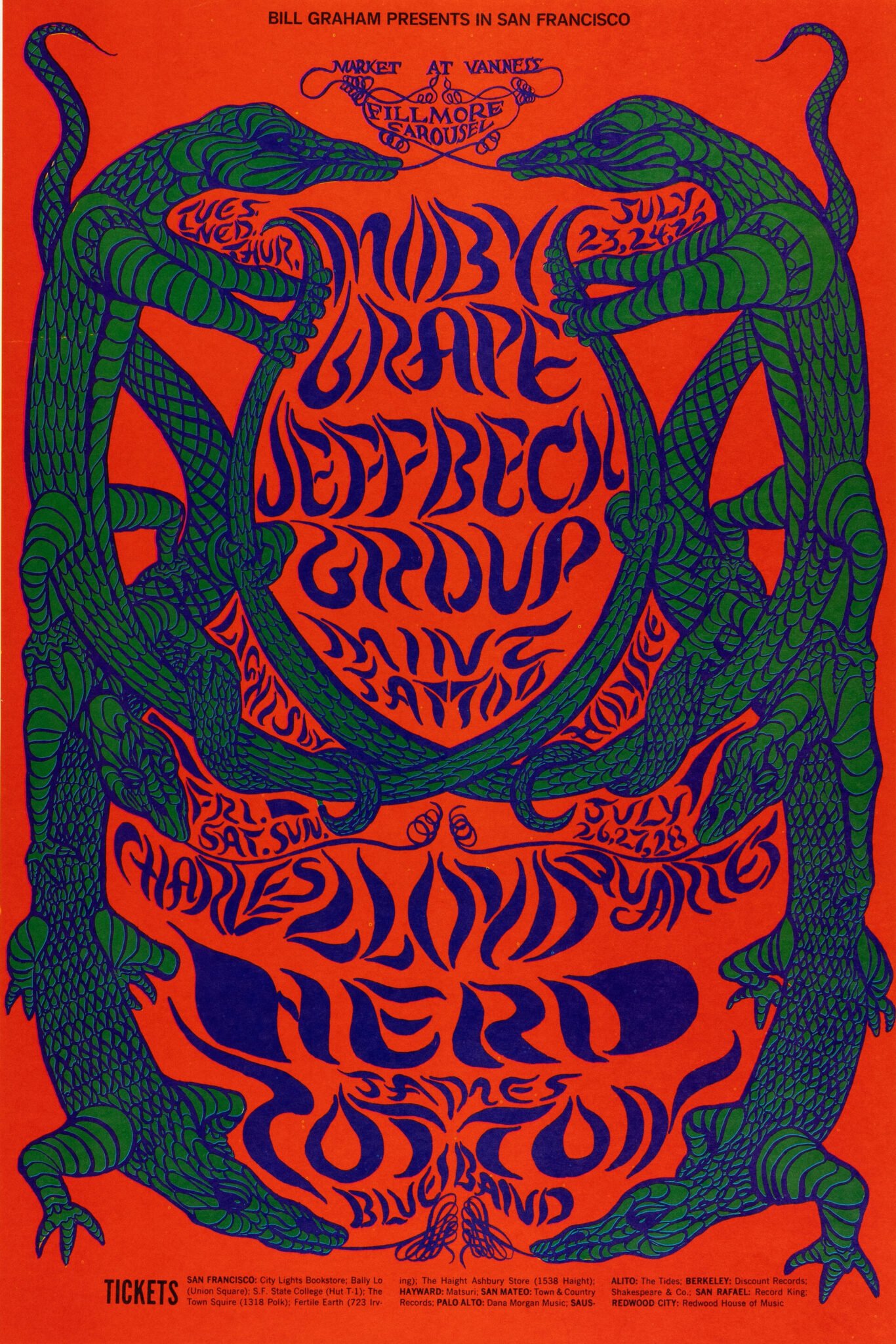 Jeff Beck Group Blue Cheer Fillmore Carousel 1968 Concert Poster