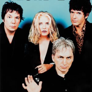 Blondie No Exit 1999 promotional poster featuring Debbie Harry and the reunited band against a blue background.