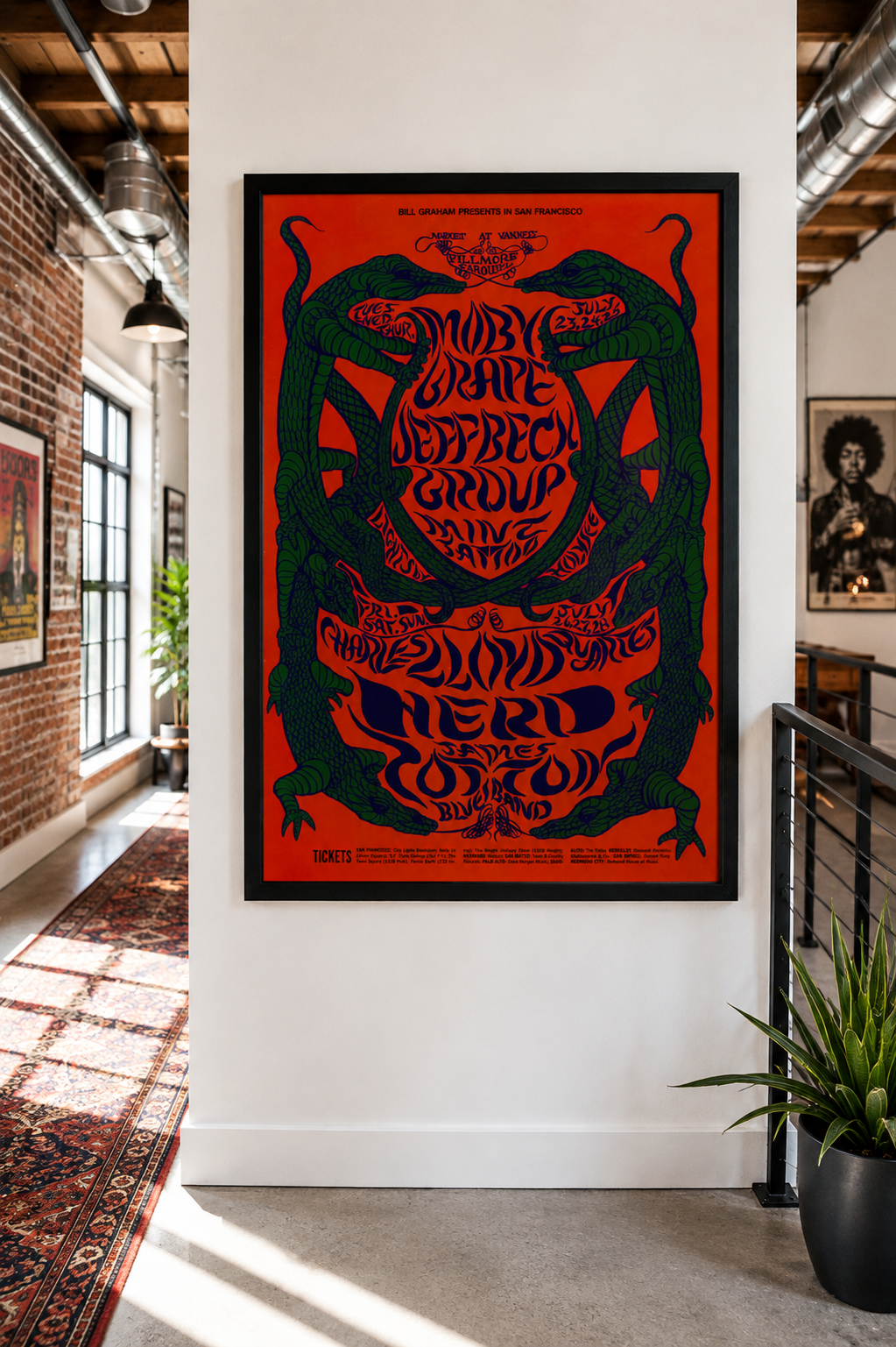 1968 Jeff Beck Group BG-130 Fillmore Carousel psychedelic concert poster by Rick Griffin featuring mirrored lizards and vibrant psychedelic typography.