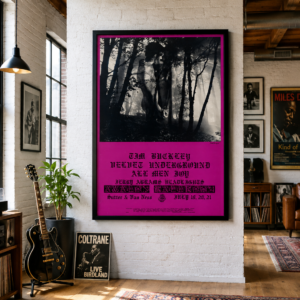 The Velvet Underground and Tim Buckley 1968 Avalon Ballroom San Francisco concert poster with black and white woodland photography and vivid magenta psychedelic design.