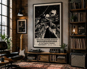 Bruce Springsteen 1978 Capitol Theatre Passaic New Jersey concert poster featuring black-and-white nighttime city artwork and September 19, 20 and 21 concert dates.