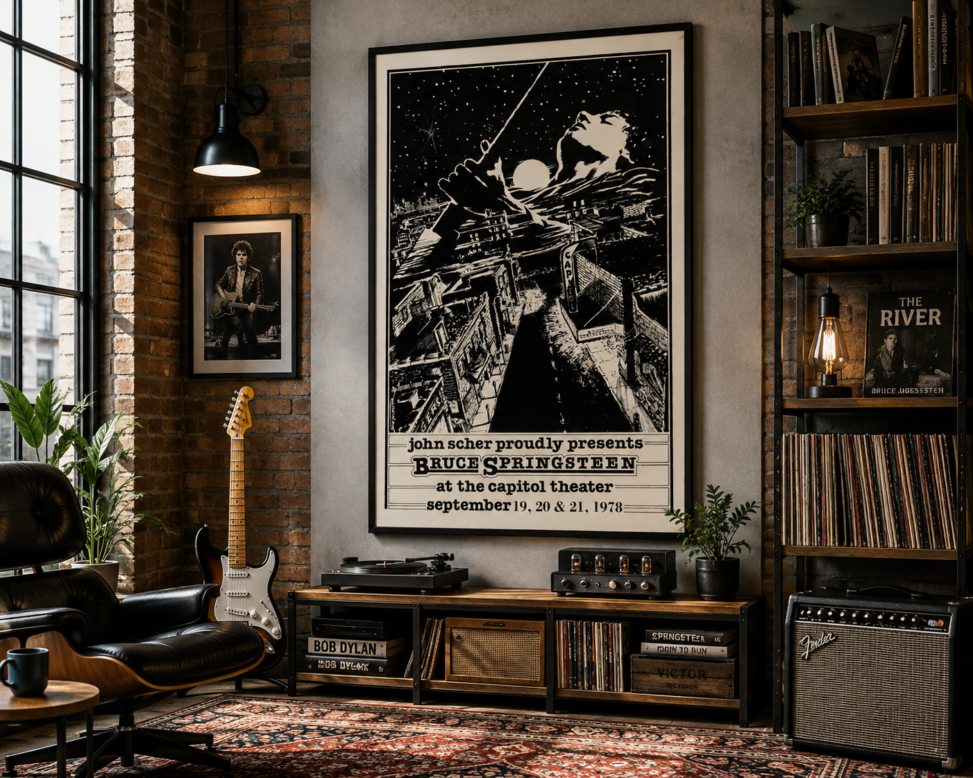 Bruce Springsteen 1978 Capitol Theatre Passaic New Jersey concert poster featuring black-and-white nighttime city artwork and September 19, 20 and 21 concert dates.