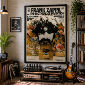 Frank Zappa and The Mothers of Invention 1973 Hamburg Germany concert poster for the Musikhalle with Nektar and surreal vintage collage artwork.