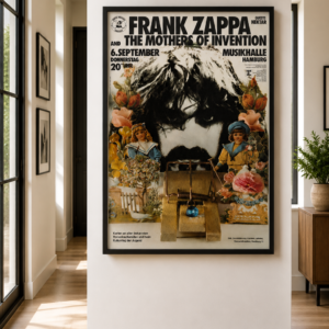 Frank Zappa and The Mothers of Invention 1973 Hamburg Germany concert poster for the Musikhalle with Nektar and surreal vintage collage artwork.