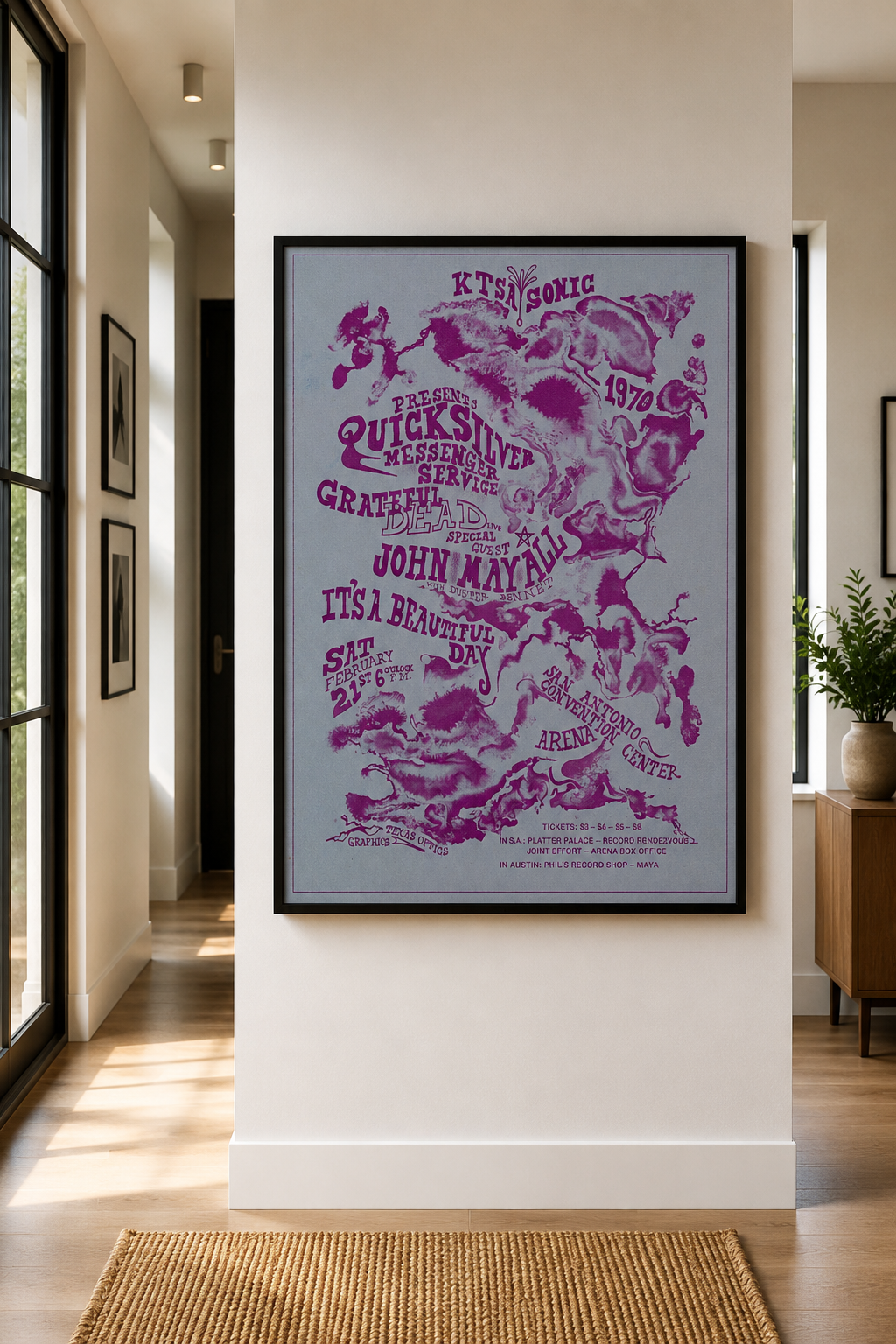 Grateful Dead 1970 San Antonio Texas psychedelic concert handbill featuring Quicksilver Messenger Service, John Mayall and It’s a Beautiful Day.