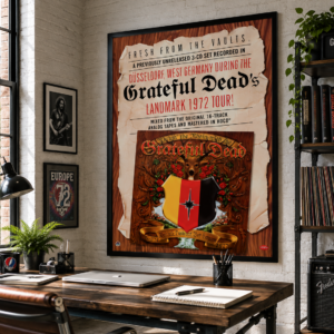 Grateful Dead Rockin’ the Rhein promotional poster commemorating the April 24 1972 Rheinhalle Düsseldorf West Germany concert recording.