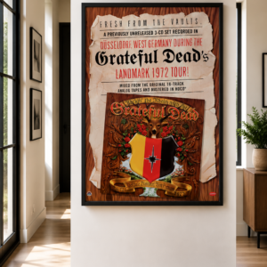 Grateful Dead Rockin’ the Rhein promotional poster commemorating the April 24 1972 Rheinhalle Düsseldorf West Germany concert recording.