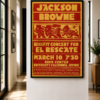 Jackson Browne 1987 El Rescate benefit concert poster for the Bren Center at UC Irvine California, featuring bold red and yellow folk-style artwork.