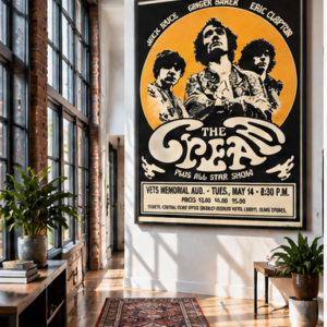 Cream 1968 Concert Poster – Eric Clapton, Jack Bruce & Ginger Baker