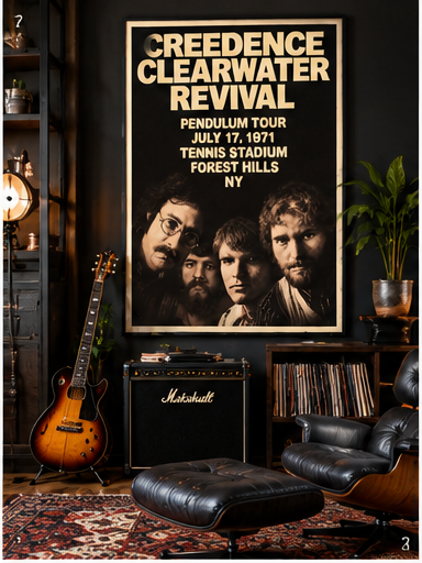Creedence Clearwater Revival 1971 Pendulum Tour concert poster for Forest Hills Tennis Stadium New York.