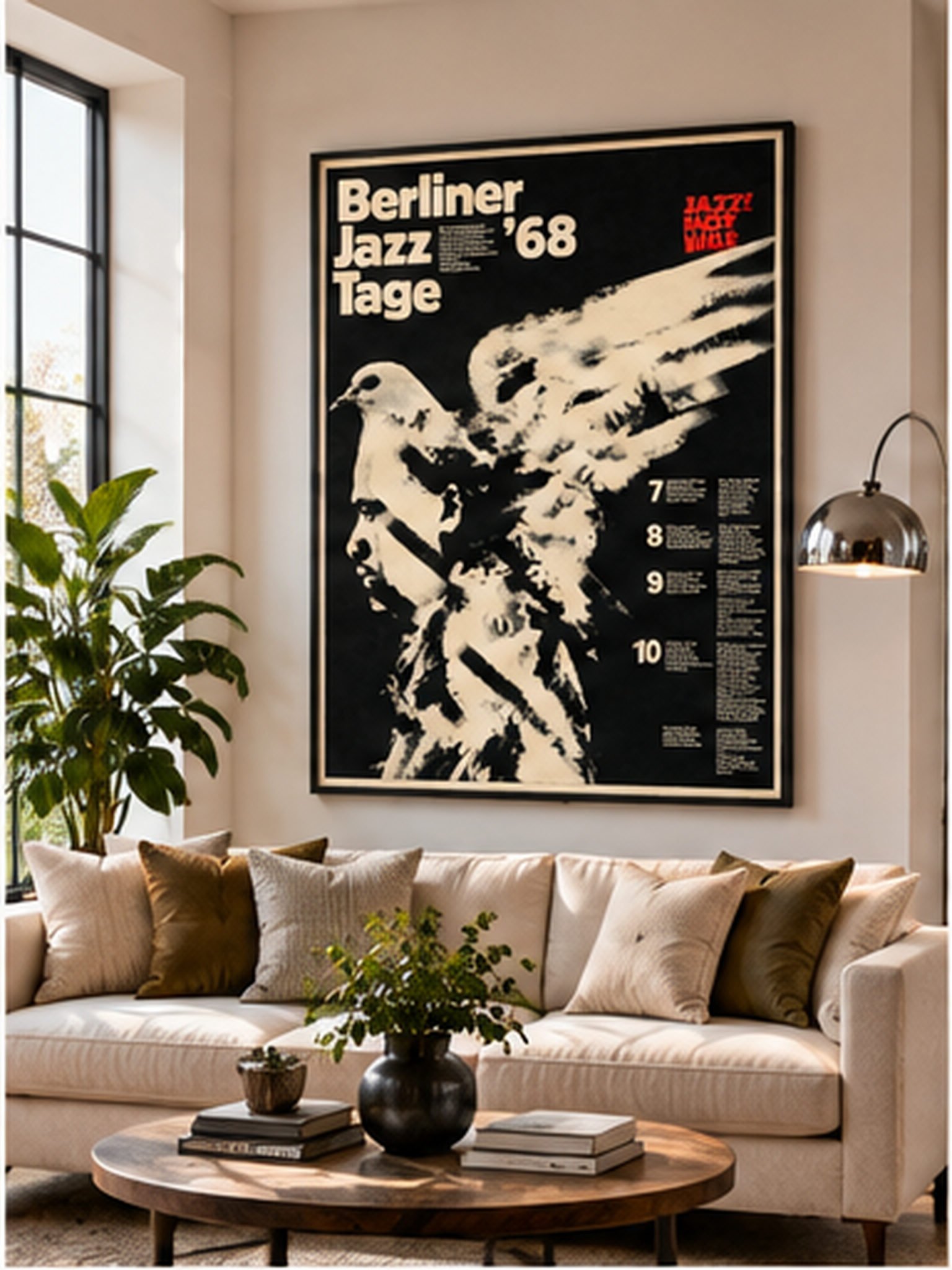 Berliner Jazztage 1968 Berlin jazz festival poster with modernist black and cream musician collage and Jazz Not War slogan.