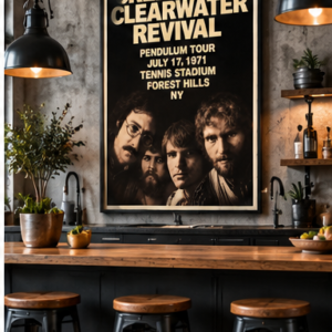Creedence Clearwater Revival 1971 Pendulum Tour concert poster for Forest Hills Tennis Stadium New York.