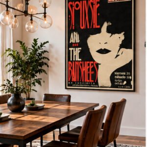 Siouxsie and the Banshees 1982 Rock-Ola Madrid concert poster with black cream and red post-punk artwork.