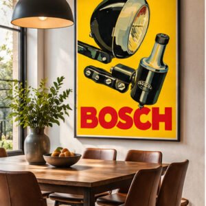 Bosch Car Headlamp & Dynamo – Vintage Automotive Advertising Poster