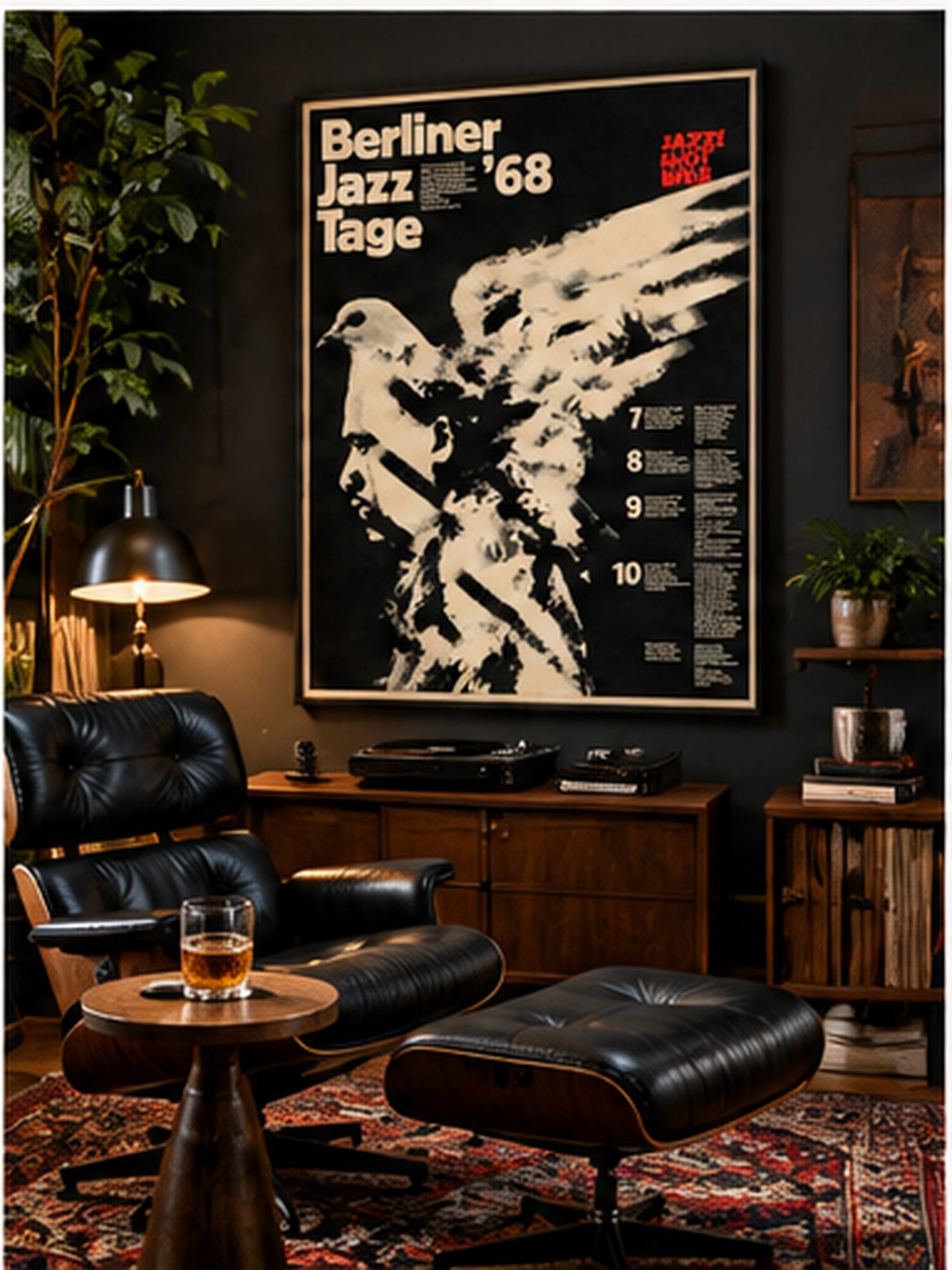 Berliner Jazztage 1968 Berlin jazz festival poster with modernist black and cream musician collage and Jazz Not War slogan.