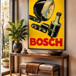 Bosch Car Headlamp & Dynamo – Vintage Automotive Advertising Poster