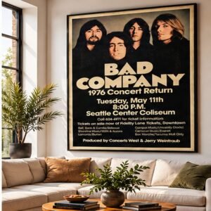 Bad Company 1976 Seattle Concert Poster – Seattle Center Coliseum