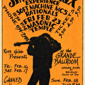 Jimi Hendrix Experience 1968 Detroit concert handbill advertising Soft Machine, MC5, The Rationals, Canned Heat and The Byrds.