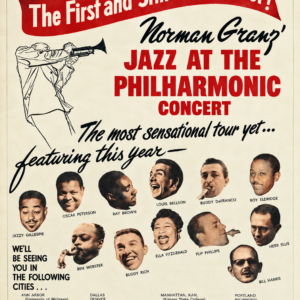 Ella Fitzgerald, Dizzy Gillespie & Oscar Peterson – 1954 Jazz Concert Poster