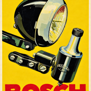Bosch Car Headlamp & Dynamo – Vintage Automotive Advertising Poster