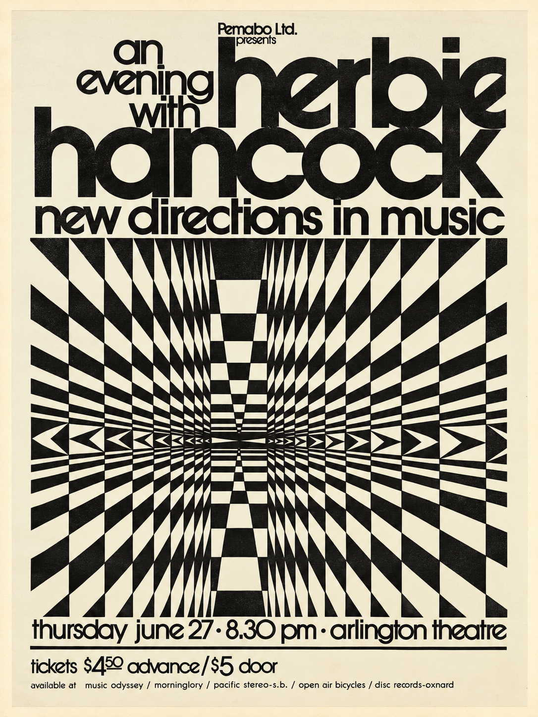 Herbie Hancock Jazz Poster – Black & White Optical Art Concert Print