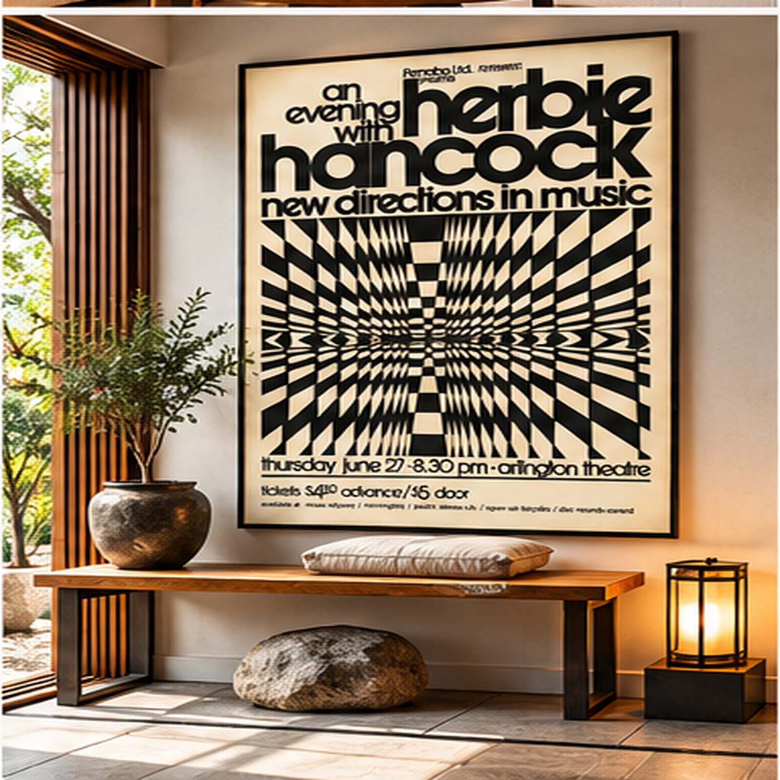 Herbie Hancock Jazz Poster – Black & White Optical Art Concert Print