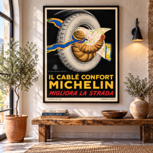 Vintage Michelin Tire Poster – Câblé Confort Italian Advertising by Marcello Dudovich