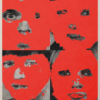 Talking Heads Once in a Lifetime 1980 music poster with red and black fragmented facial artwork and bold Talking Heads lettering.