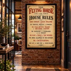 The Flying Horse Dublin – Vintage Style Irish Pub House Rules Poster
