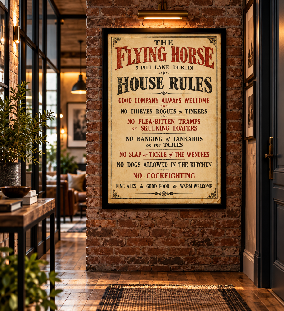 The Flying Horse Dublin – Vintage Style Irish Pub House Rules Poster