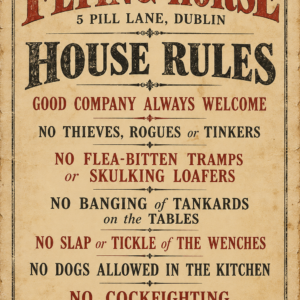 The Flying Horse Dublin – Vintage Style Irish Pub House Rules Poster