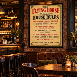 The Flying Horse Dublin – Vintage Style Irish Pub House Rules Poster