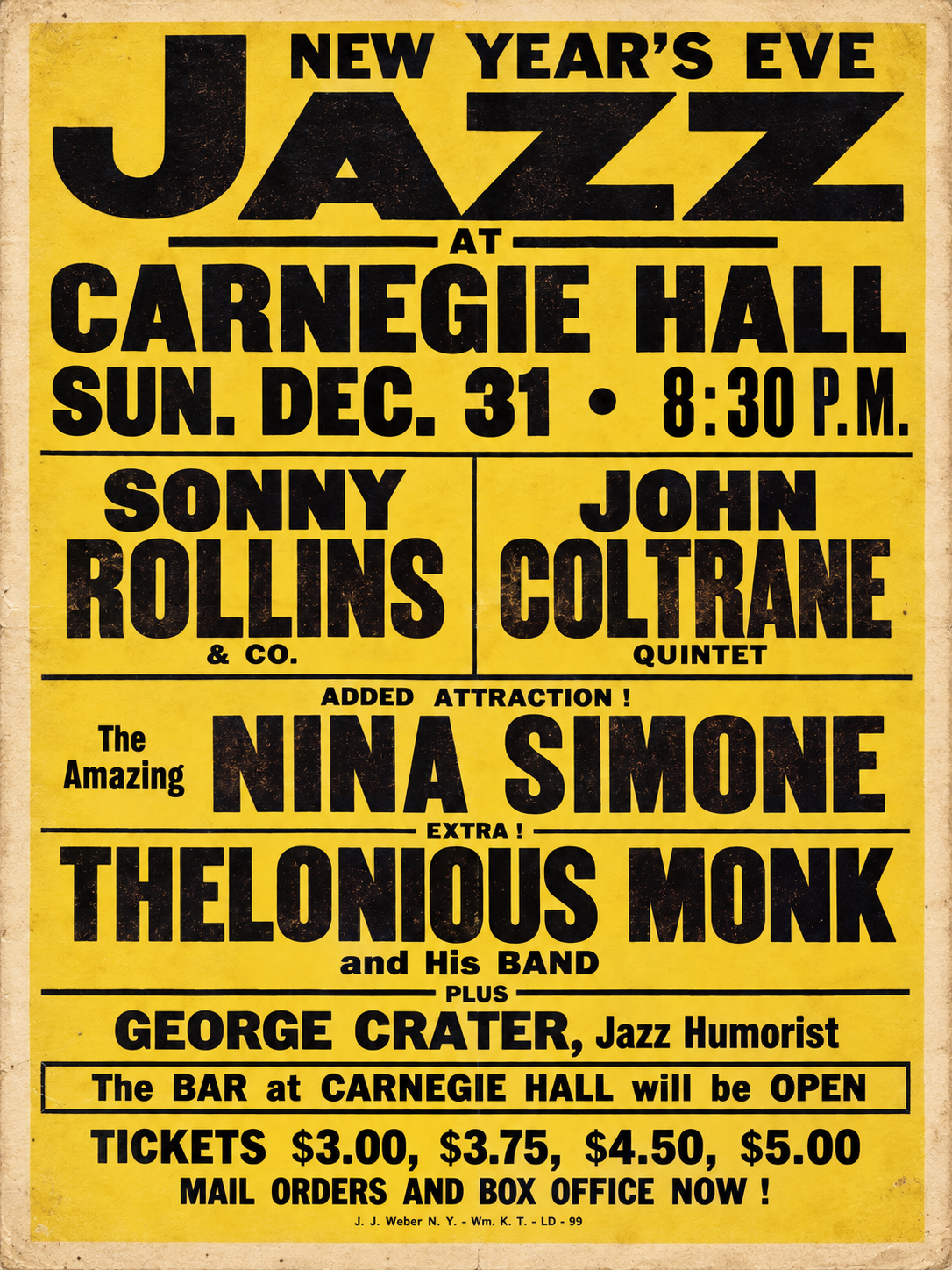Nina Simone, Thelonious Monk, John Coltrane & Sonny Rollins – Vintage Carnegie Hall Poster